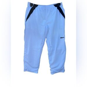 Wilson White Black Stripe Athletic Pants XL Drawstring Mesh Pockets Zipper Ankle